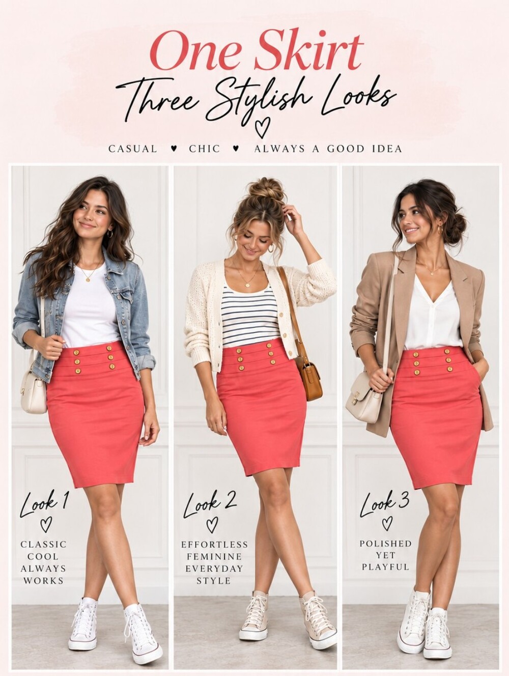 Silhouette NYC Coral Pink Stretch Pencil Skirt Gold Button Detail NWOT